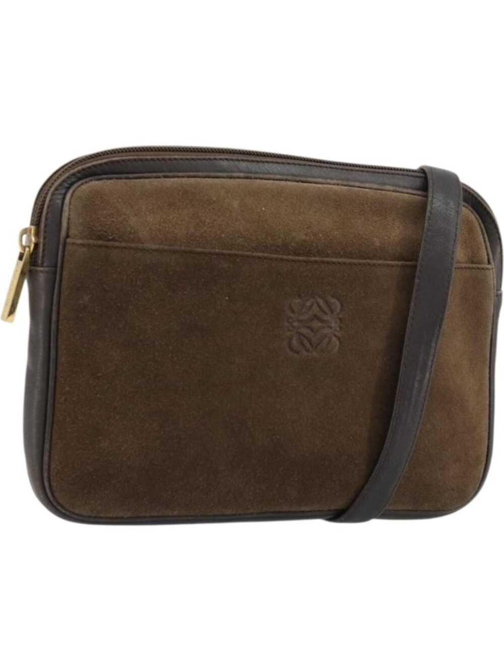 LOEWE Anagram Shoulder Bag Leather Brown Gold